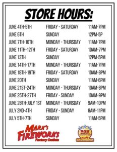 Mark's Fireworks Outlet Store Hours